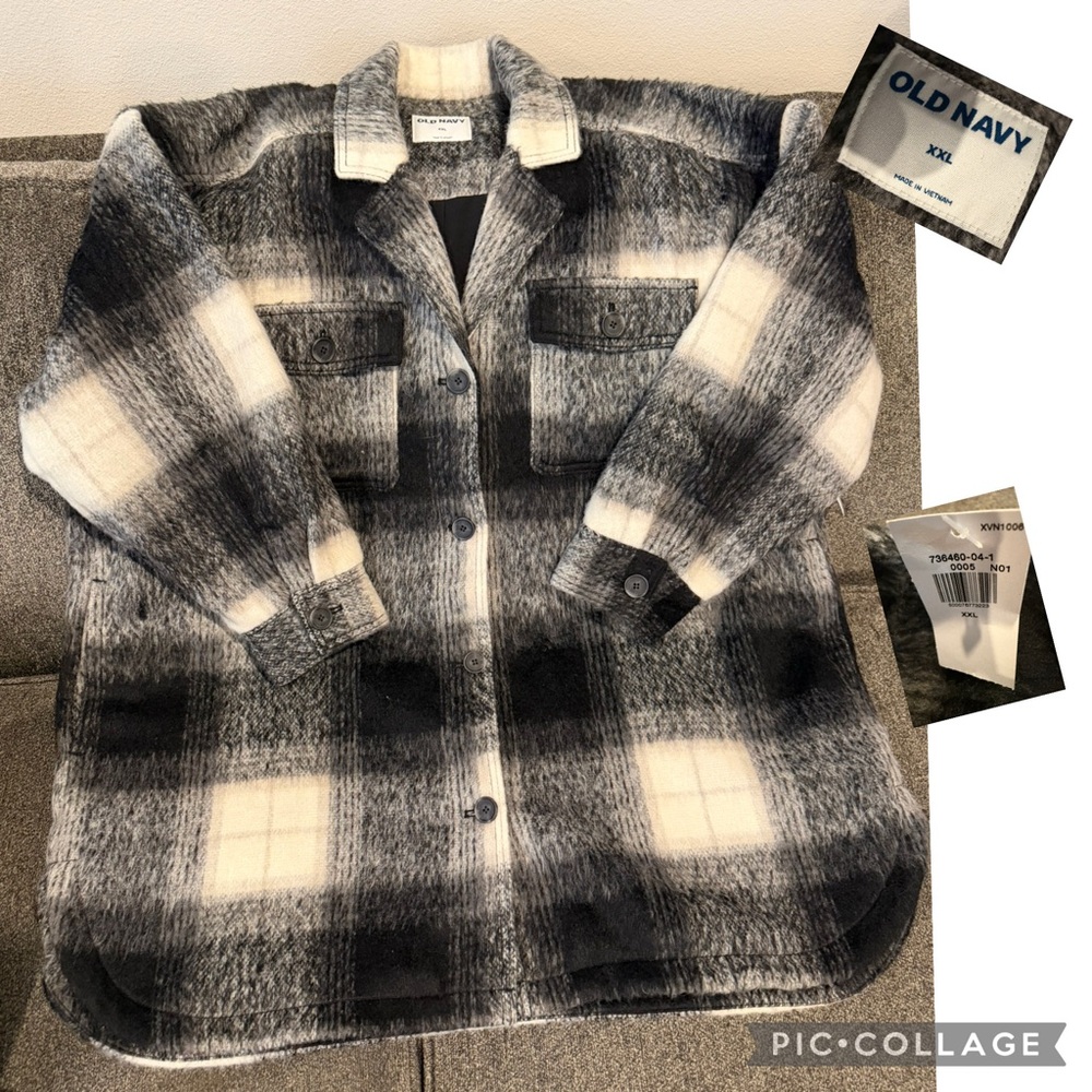 Old Navy Black and White Checkered Shirt Jacket